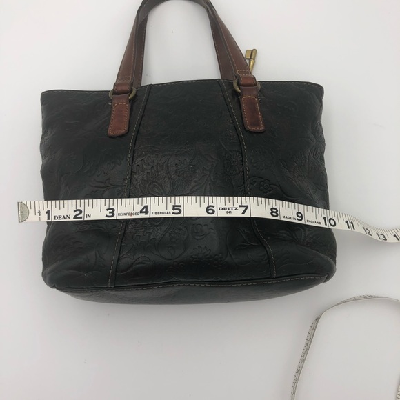 Fossil Black Floral Embossed Purse Hand Bag - Picture 7 of 10